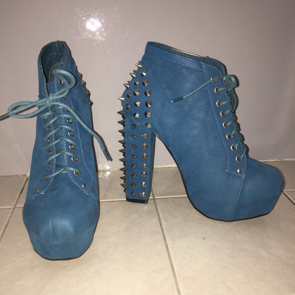 Studded block heel booties.